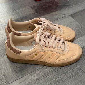 adidas Samba Sneakers in Blush/Beige with Brown Heel Tab